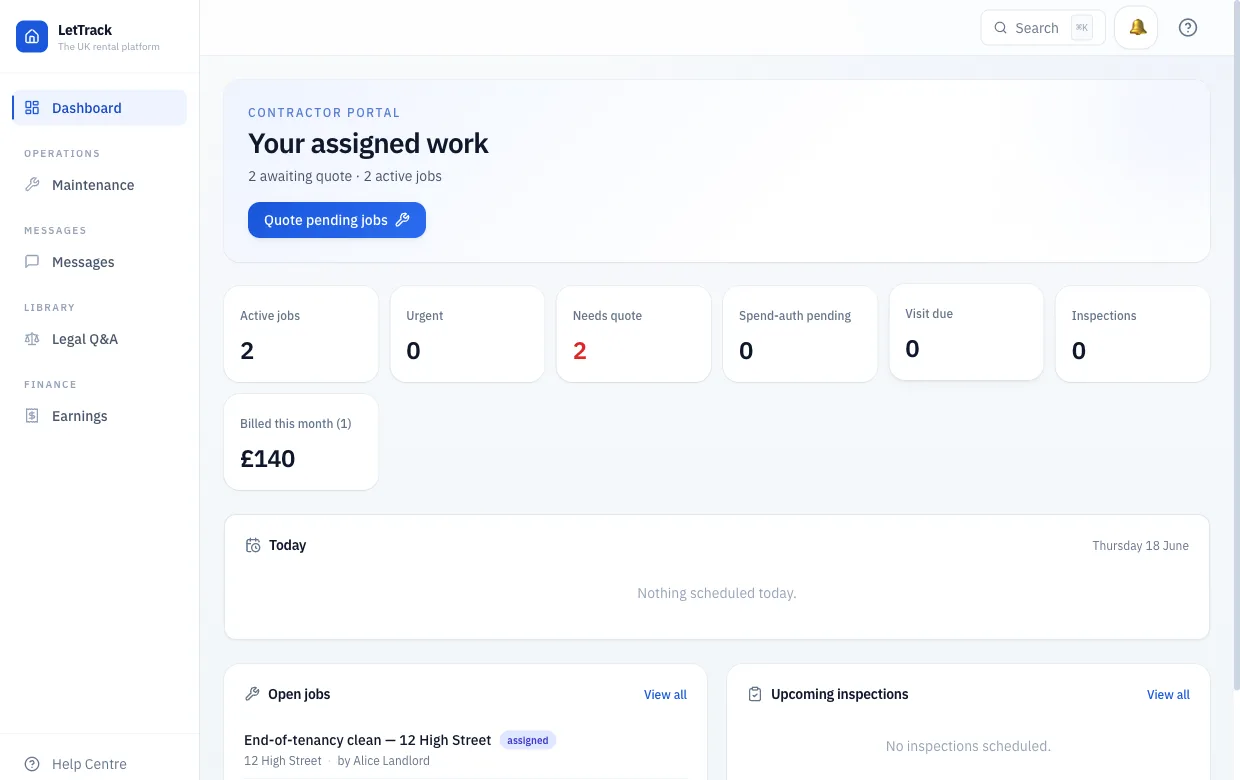 LetTrack contractor portal